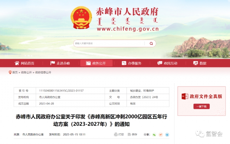 赤峰：形成以新能源为主体的绿电－绿氢－绿氨－下游产品产业链