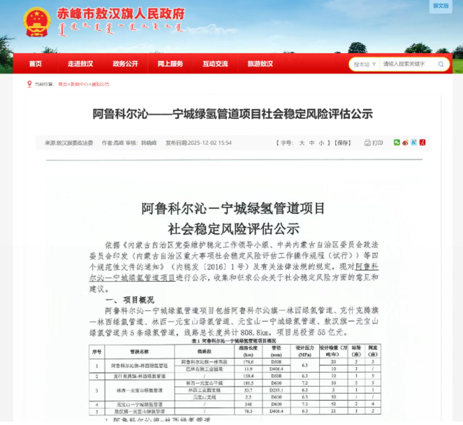 55亿投资,808公里！内蒙古绿氢管道网络再扩容